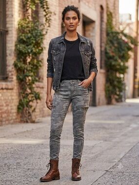 Pistola High Rise Utility cargo grey camo moto riding grunge jeans size 33